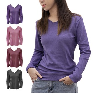 女V領仿羊絨厚保暖衣 V領發熱衣 保暖衣 內搭衣 衛生衣 打底衣 長袖t恤 女上衣