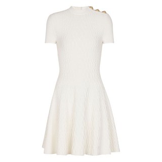 발망 텍스처 니트 플레어 미니 드레스