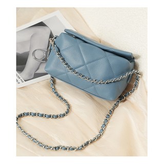 菱格鏈條斜背包 柔粉色, 蓝色