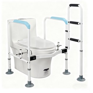 LADUTA 馬桶扶手 防滑穩固 高度可調 助力起身 長者孕婦適用, 雙用助力藍色大吸盤5擋, 1套