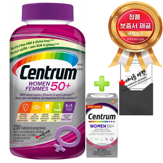 센트룸 실버우먼 50세이상 여성 멀티비타민 250정+90정+정품보증서 12개월치 삼종세트 캐나다 직배송, 1개, 340정