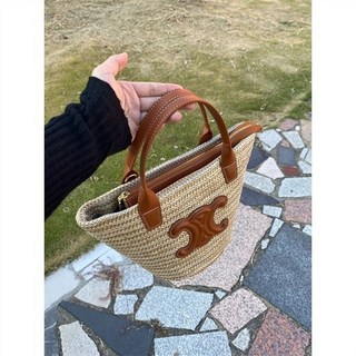 草編凱旋門編織包 大容量手提托特包 沙灘度假側背包斜背包 (台灣出貨)