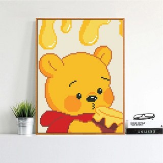 維尼熊卡通十字繡新款綫繡客廳治癒系動漫手工自己繡滿繡小件, 1個, 中格三股繡【25*30cm】棉線