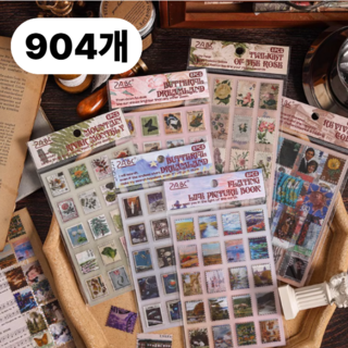 호키포키 빈티지 우표 다꾸 스티커 세트 감성 레트로 꾸미기 대용량, 1세트, 전색상