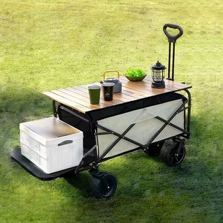 존글로벌 접이식 캠핑 웨건 테이블 폴딩 카트 + 테이블 세트, 블랙, 1세트