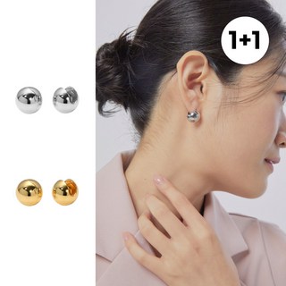 [1+1] 일더하기일 실버 스털링 볼 버클 귀걸이
