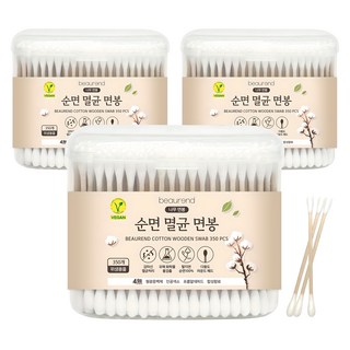 뷰렌드 비건 멸균 나무 면봉, 350개입, 3개