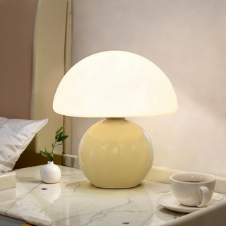 Mayho 머쉬룸 무드등 LED단스탠드 3단조광 수유등, 크림 옐로우