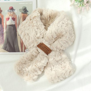 純色可愛仿毛交叉圍巾 韓國百搭秋冬保暖