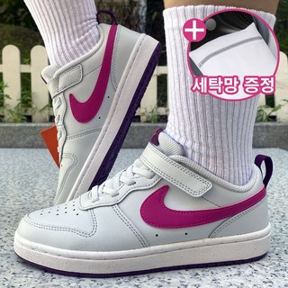 [국내정품] 나이키 키즈 코트 브로우 버로우 로우2 아동 발편한 가벼운 경량 벨크로 찍찍이 운동화 퓨어 플래티넘 핑크(세탁망증정)