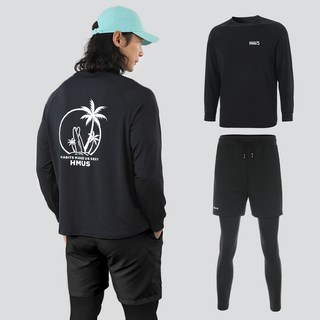 남자 루즈핏 긴팔 래쉬가드 상의 + 반바지 레깅스 하의 팬츠 세트 비치웨어 체형커버 자외선차단 휴양지 바캉스룩(11+159)