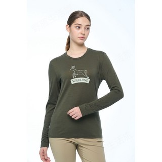 Wildland 荒野 女款美麗諾羊毛印花長袖圓領衫 登山戶外機能服飾