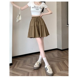 【Cavensi】80kg可穿大尺碼褲裙 鬆緊腰抽繩五分褲 A字裙短褲裙