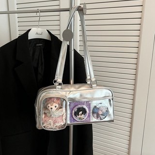 臺灣出貨 娃包 單肩包 斜挎包 大容量 痛包 小紅書爆款 二次元JK製服包 小食量日系娃包 娃穀兩用 痛包 單肩腋下包 學生校園風, 銀色