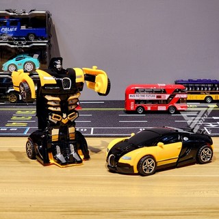 變形機器人玩具車 變形車玩具 變形金剛車 碰撞變形跑車 變形警車機器人 汽車機器人 機器人玩具 警車, 布加-黃色, 1個