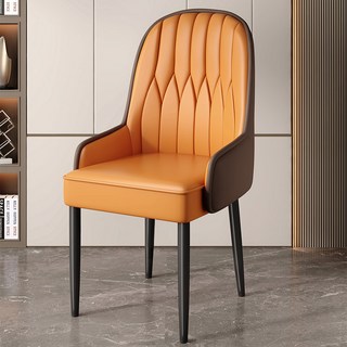 歐式餐椅 家用餐桌椅 售樓處洽談椅 休閒靠背椅, 橘色+咖背⭐黑腿【加寬加大扶手⭐穩固破損, 1個