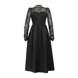 【法式赫本風】連衣裙 長裙 收腰連衣裙 蓬蓬裙 復古連衣裙 顯瘦連衣裙 鑲鑽圓領 收腰顯瘦 早秋新款 約會派對必備, 黑色