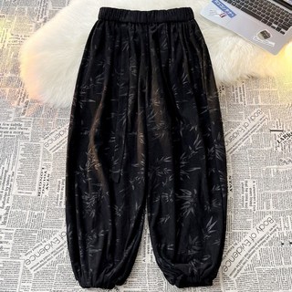 中國風樹葉印花紋燈芯絨休閒長褲