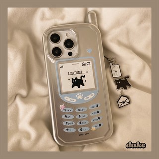 電鍍大哥大BB機黑色貓咪手機殼 iPhone 17 16 15 14 Pro Max 13 12 11 適用