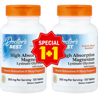 1+1 닥터스베스트 고흡수 마그네슘 리시네이트 글리시네이트 킬레이트화 알비온 TRAACS 2000mg 추출 120정 /해외직구 미국정품, 2개