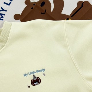 【Fee現貨6色】咖啡小小熊刺繡大學T 毛絨棉素色長袖圓領衛衣 學院風上衣