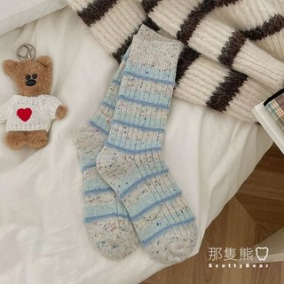 ScottyBear 那隻熊 條紋 配色 點點紗 羊毛襪 貂絨 加厚 保暖 地板襪 女襪 長襪 中筒襪 ZG234