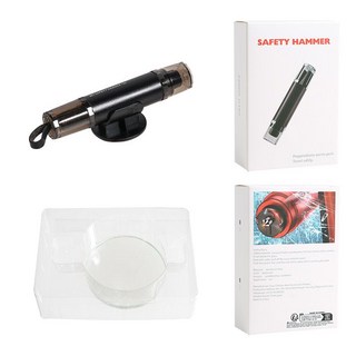 FATTYS 탈출 해머 안전벨트 커터 비상 탈출 도구 세트(도구+지지대+테스트 유리), 블랙, 1개