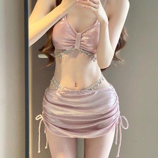 新款比基尼泳衣女性感三件套水鑽純欲高級感度假溫泉游泳沙灘, 比基尼【黑色】三件套,l