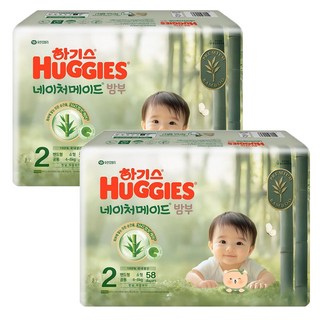 하기스 네이처메이드 밤부 밴드형 기저귀 신생아용, 2단계, 116매