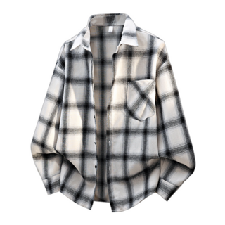 格子襯衫 男士春秋季日系復古長袖襯衣 寬鬆百搭休閒上衣