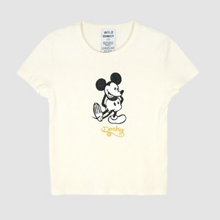 [와일드동키] [럭스덕/국내당일] 25SS MICKEY 그래픽 여성 크롭 반팔티 크림