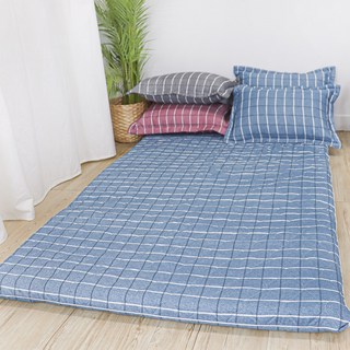 요매트 요솜세트 이불 요 바닥 까는것 1인용 2인용 3인용, 체크블루, 싱글1인(요커버+요솜)