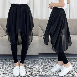 밴딩 프릴 쉬폰 언발 스커트 롱 치마레깅스 플레어 플리츠 시스루 스판 면 레이어드 치랭스