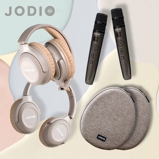 JODIO 藍芽行動KTV耳機豪華組 雙入無線麥克風 K歌耳罩 卡拉OK, 奶茶色