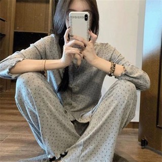 Vezri 여성 봄가을 로브 카디건 파자마 세트 긴팔 홈웨어 소프트 감촉 베이직 두 벌 세트 F88