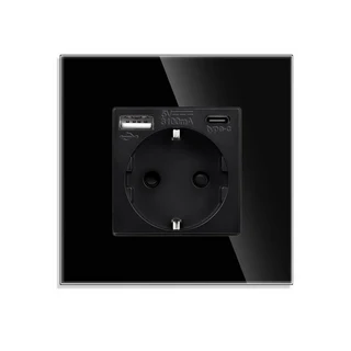 Wifi 소켓 EU 표준 스마트 콘센트 벽 16A 100V-240V USB 유형 C 홈용 흰색 검정색 Gloden 크리스탈 패널, 01 빠른, 22 NO WiFi USB  black1