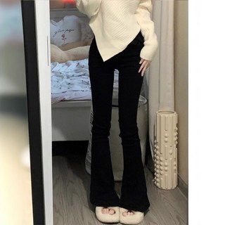 黑色微喇叭褲 女款加絨秋冬小個子高腰顯瘦牛仔馬蹄褲