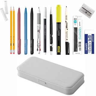 HB문화사 필기구 셋트 펜슬박스 문구셋트 실속 16종 셋트, 그레이(GREY), 1세트