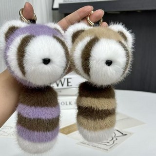 可愛小浣熊仿水貂毛鑰匙扣 包包掛飾 毛絨公仔 時尚玩偶掛飾 禮物, 卡其色,%可愛小浣熊掛件, 1個