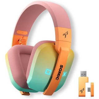 PC PS4 PS5 노트북용 SOMIC G810 무선 헤드셋 2.4G 저지연 마이크 내장 블루투스 5.2 헤드폰 50H 재생 시간 게이머용 RGB 라이트 폴더블 Xbox만 유선, Gradient Orange Green, 1개