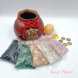 大款 鶯歌陶瓷 聚寶盆 甕組, 紅繩結款,800克組合 (水晶量3分之一)+座