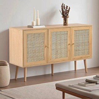 E家工廠 120公分編藤收納櫃 三門大容量儲物櫃 - 日式電視櫃/衣櫃/層櫃, 360-120公分三門收納櫃-藤編櫃門