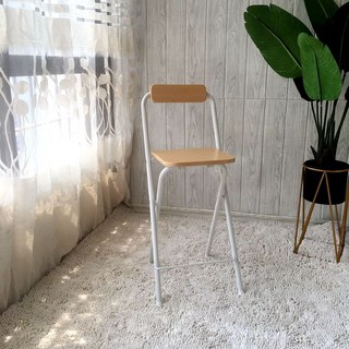 折疊椅 吧臺椅 櫃臺椅 可折疊 辦公椅 便攜 高腳凳子吧凳折疊椅子便攜傢用釣魚凳簡約現代吧臺凳靠背吧椅休閒, 1個, 方形白管木色板面(坐高60CM)