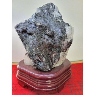 馬達加斯加 電氣石 黑碧璽 石英共生 天然礦石 原礦擺件，能量淨化，提升運勢, 1個