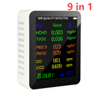 디지털 온도 습도 테스터 가스 감지기 CO2 센서 LCD PM2.5 PM10 HCHO TVOC 계량기 공기질 모니터 9 in 1, 01 White 9 in 1, 1개