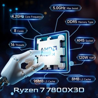 AMD 라이젠 7 7800X3D 8코어 16스레드 DDR5 5NM 4.2GHz 소켓 프로세서 L3=96M 120W 팬 없음