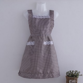 烘焙圍裙 咖啡圍裙 日式圍裙 牛仔圍裙 工作圍裙 防水圍裙 廚房防油防汙耐磨帆佈圍腰, 1個, 滌綸雙層背帶公主裙咖