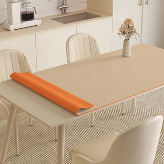 Alemon 양면 가죽 방수 식탁보 테이블 매트, 140x80cm, 살구+오렌지, 1개