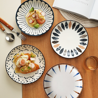 BLOWFISHFUGU 빈티지 접시 20.5CM보헤미안 접시 도자기예쁜접시 도자기예쁜접시 2P/4P, 4개, A+B+C+D