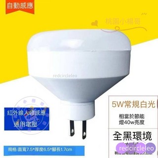LED紅外線人體感應燈5W 110v插電LED小夜燈 衛生間牆壁燈 樓梯燈 衣櫃燈 樓道燈 地腳燈, 1個, 黑環境感應5瓦插頭